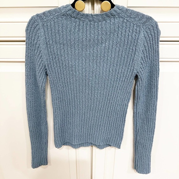 Vince Women's Blue Textured Rib Linen Cotton Pullover Crewneck Sweater - Picture 9 of 9